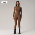 European and american high-stretch bodysuit yoga outfit - half-zip long sleeve workout suit - peach lift butt yoga leggings dlt002