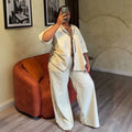 European and american cross-border women's fashion:  summer new arrivals - stylish casual loose tie-waist shirt and wide-leg pants fashion set