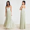 C7750 cross-border  new women's fresh light green pleated jacquard camisole pleated long maxi dress