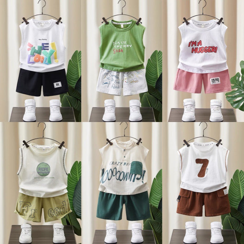 Kids' summer boys' tank top sleeveless vest set -  new summer collection - trendy two-piece outfit for stylish boys