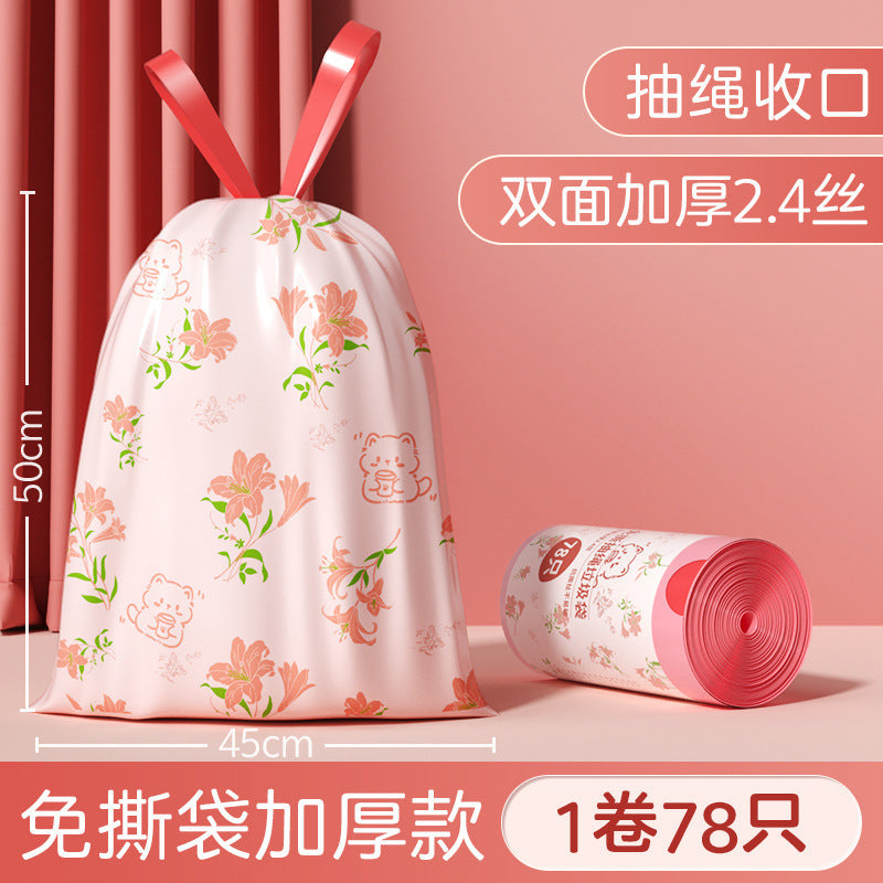 Lily flower garbage bag tear-free drawstring bedroom special thickenedsatchel style extra large kitchen plastic bag mosquito