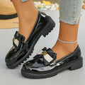 platform slip-on loafers - british style  spring new arrivals - women's chunky heel bowknot loafers