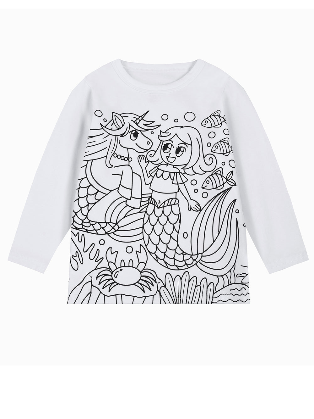 Unique diy fun graffiti hand-painted coloring mermaid design 95% cotton spring/autumn american style girls' long-sleeve t-shirt