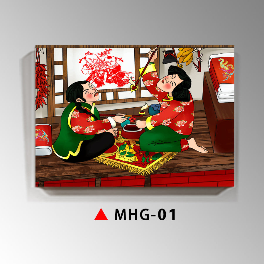 Northeast eight monsters decorative painting ethnic customs wall decoration mural agritainment hotel box background wall hanging painting