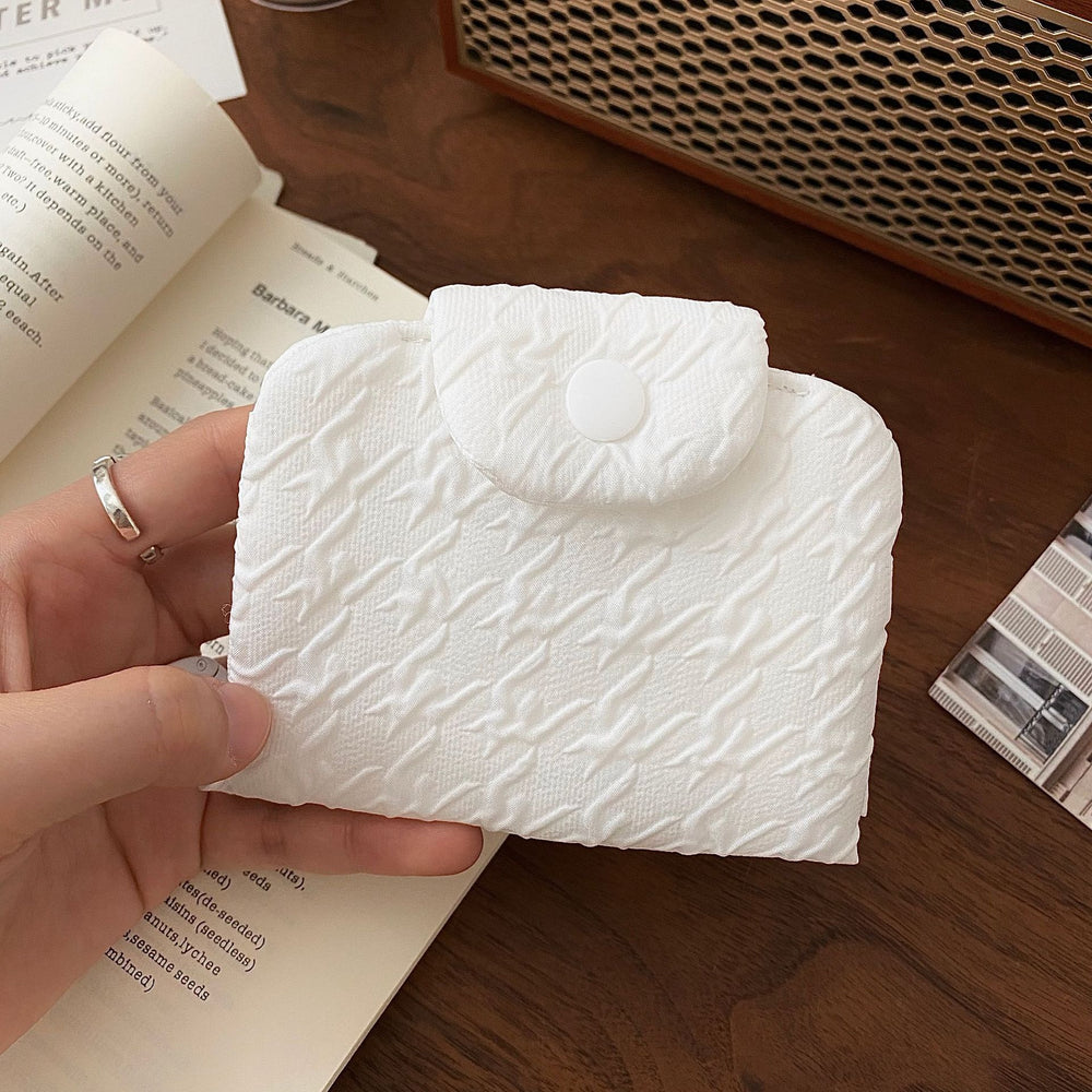 Vintage niche style headphone bag mini pleated coin purse women's cute fabric storage coin id card multi-layer card holder