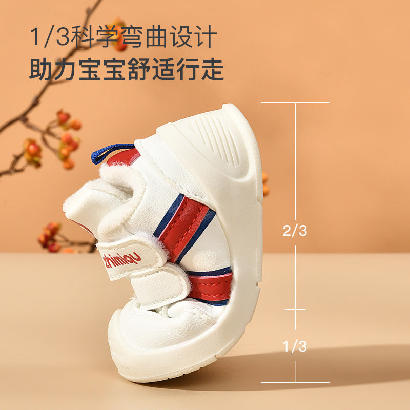 Baby cotton shoes for boys, ages 0-1 to 1-3 years, kids' winter fleece-lined thickened infant shoes, soft sole prewalker shoes for baby girls