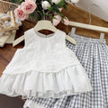 New girls' spring outfit: korean style sleeveless ruffle embroidered set - trendy and stylish children's clothing for baby girls