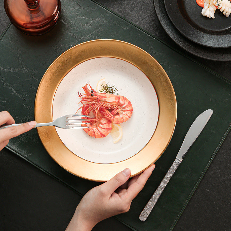 Japanese retro ceramic dinnerware - western dessert, straw hat plate, restaurant hot pot, soup plate, fruit salad, snack deep dish