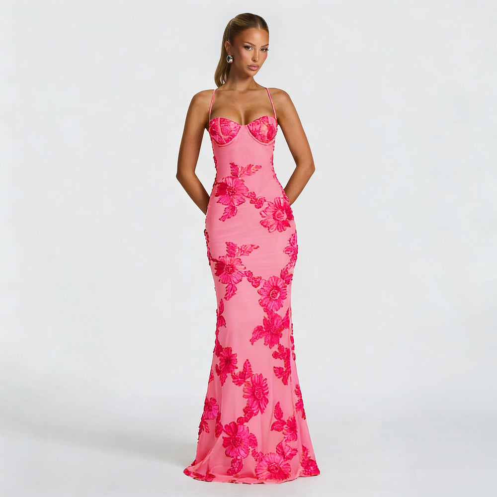C7672 cross-border   fashion women's elegant sexy jacquard camisole party dress