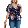 plus size cross-border new arrival  women's original elegant v-neck printed blouse