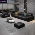 Italian accessible luxury big black cow sofa living room luxury genuine leather sofa tofu block straight cat claw belt spring sofa