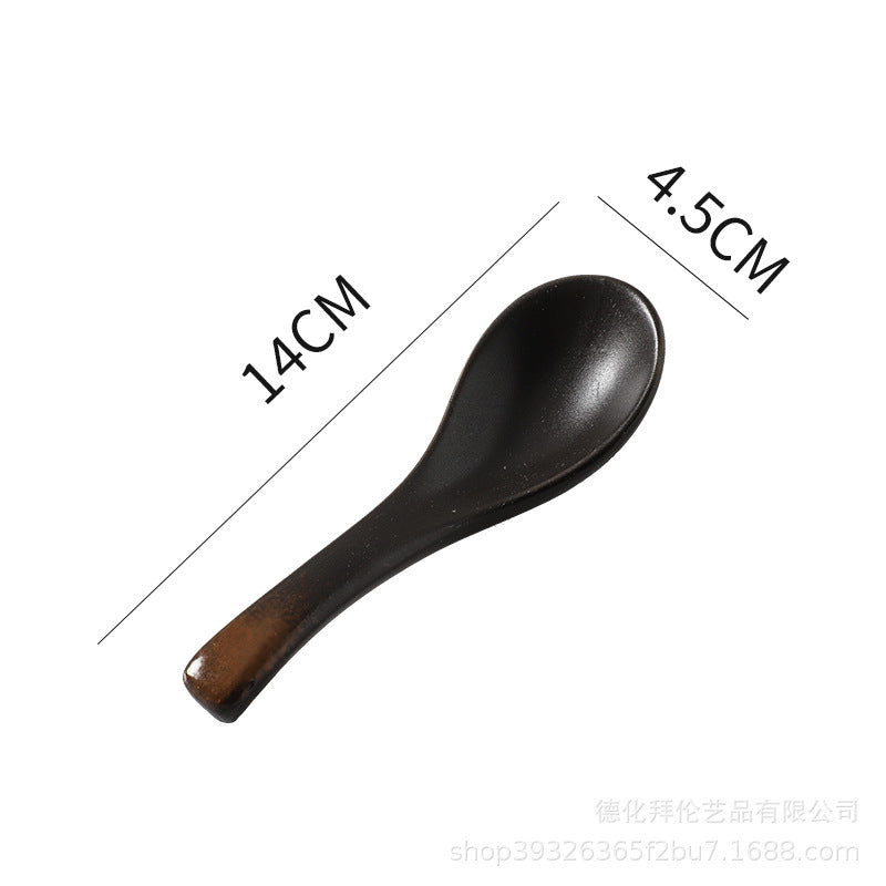 Japanese retro-style ceramic soup spoon - ideal for hotel kitchens, home use, and serving soups, porridge, or as a creative accent