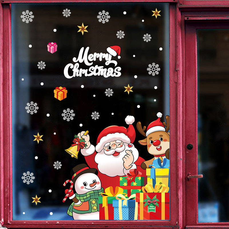 Christmas gift box decoration glass door sticker shop window scene arrangement Santa snowman glue-free static sticker