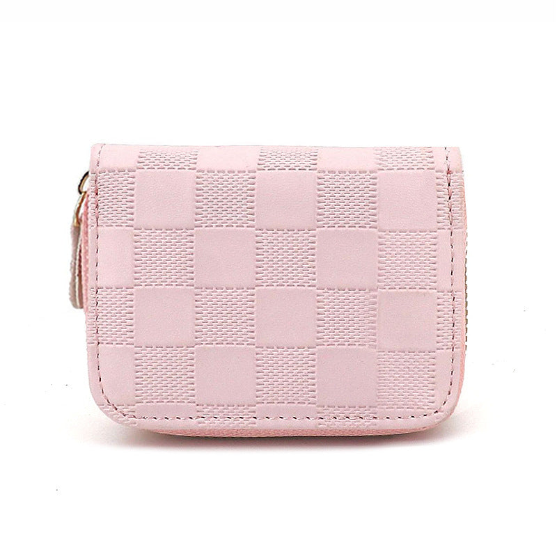 Plaid card bag, new  men and women's high-end sense, large-capacity document storage, casual card holder, zipper, change bag.