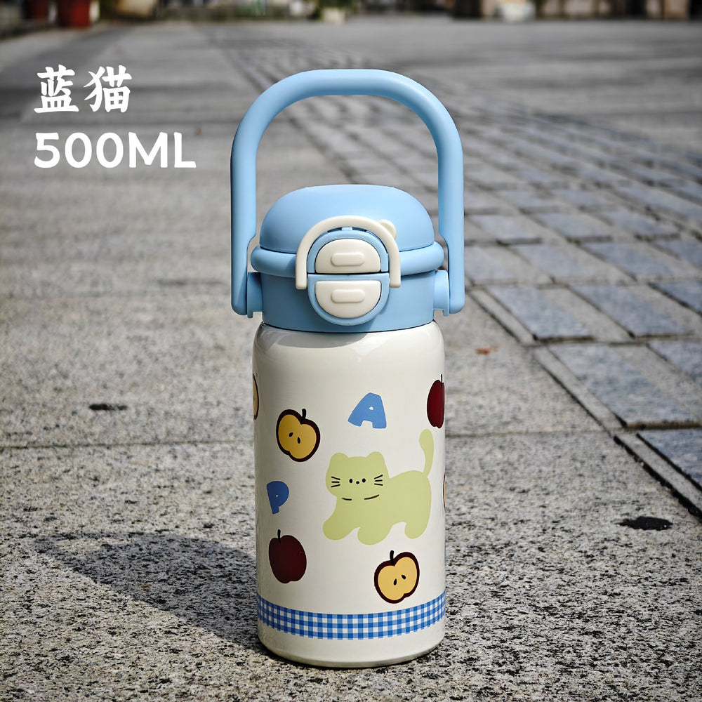 Portable sippy cup for kids, 316 stainless steel food-grade, cute design for girls, student straw cup, dual drinking options