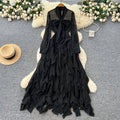 French chic bow-tie long sleeve ruffle hem dress - autumn slimming elegance