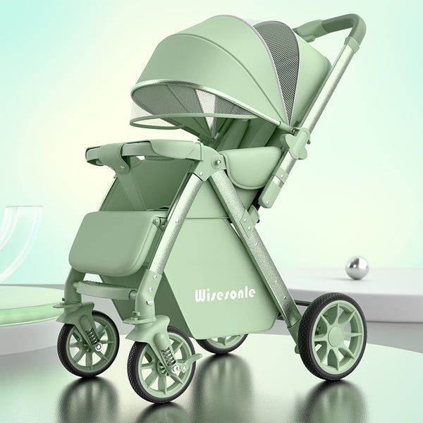 Four seasons baby stroller can sit and lie down, folding high landscape four-wheel reversing infant newborn stroller portable