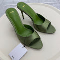 Mng green sandals: new summer 2026 collection - satin open-toe high heels, stiletto heel, and thong sandals for women's outdoor wear