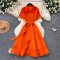 Lightly mature elegance style polo collar short-sleeved a-line dress women's summerk-style waist slimming lookelegantwork clothing skirt