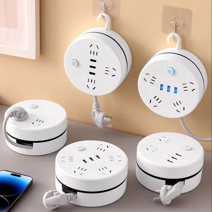 Retractable storage socket with cable power strip Multifunctional USB plug-in board Perforated plug-in board Student dormitory wiring board