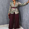 Autumnew arrival waist printing suit outwear high waistslimming look belt easiest for matchstraight-leg pantssuittwo-piece