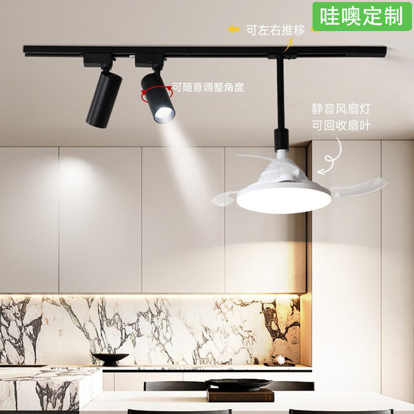 [Wow] Retro restaurant track chandelier wabi sandy wind movable typhoon fan light medieval study strip light