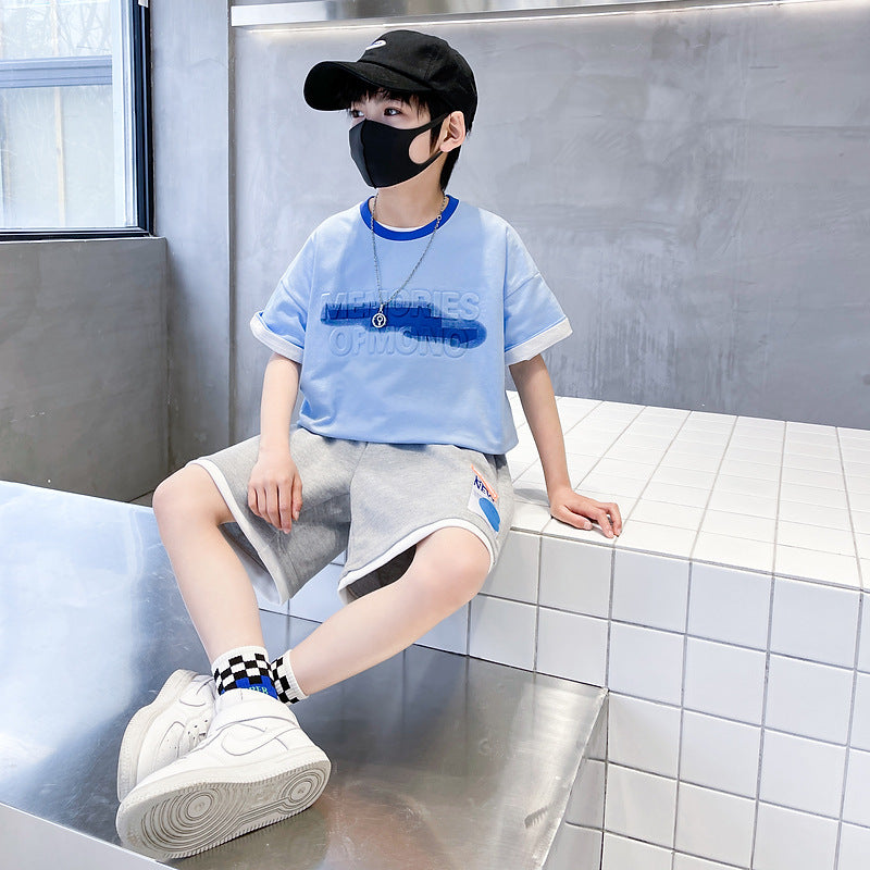 Boys' summer short-sleeve outfit:  new style, trendy two-piece set for older boys and youngsters - lightweight and perfect for sports