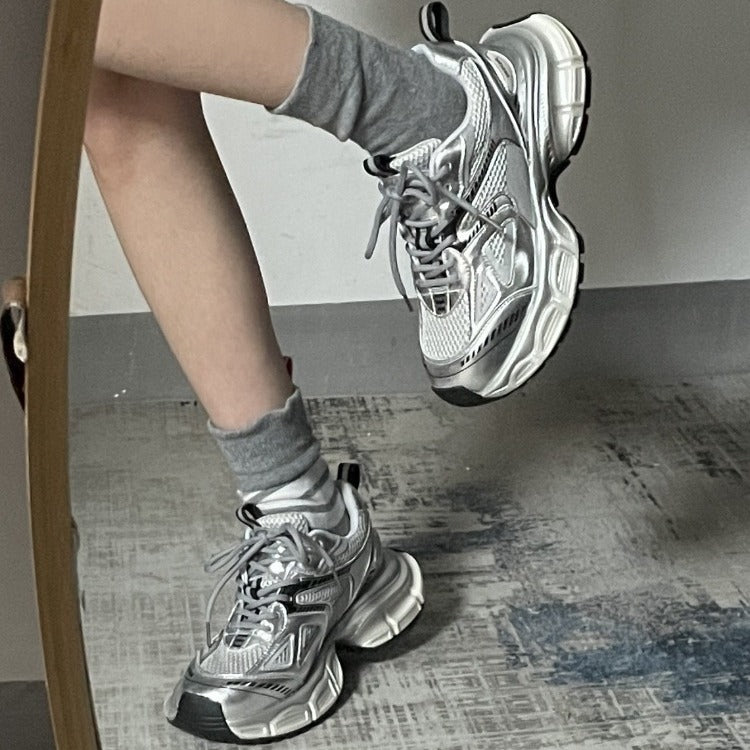 Dad shoes women's shoes 2026new arrivalsummereasiest for match show feet small silver best sellingthick sole lightweight casual sneakers