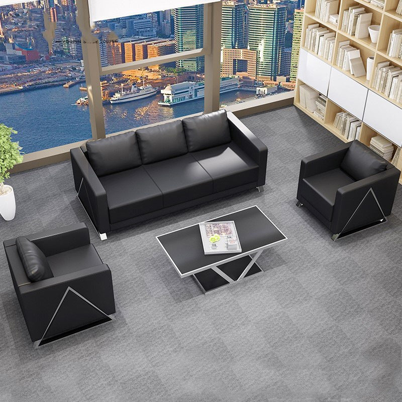 Business black leather office sofa casual reception room three-seater modular sofa lounge minimalist sofa