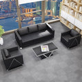 Business black leather office sofa casual reception room three-seater modular sofa lounge minimalist sofa
