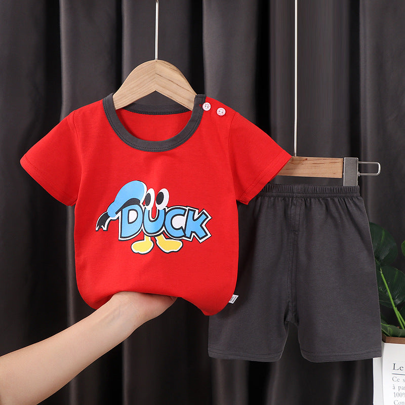 summer new arrival: 100% cotton kids' short-sleeve t-shirt and shorts set - korean style infant and toddler two-piece outfit