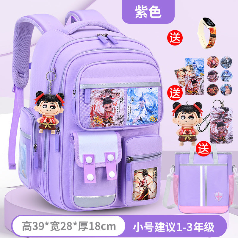 New nezha backpack for boys and girls, grades 1-6: spine protection, lightweight design, and extra-large capacity