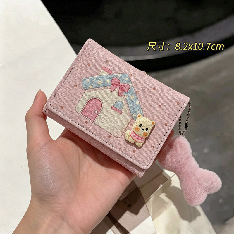Korean style short wallet multifunctional card holder cute cartoon foldable multi-card slot leather wallet student high-value design