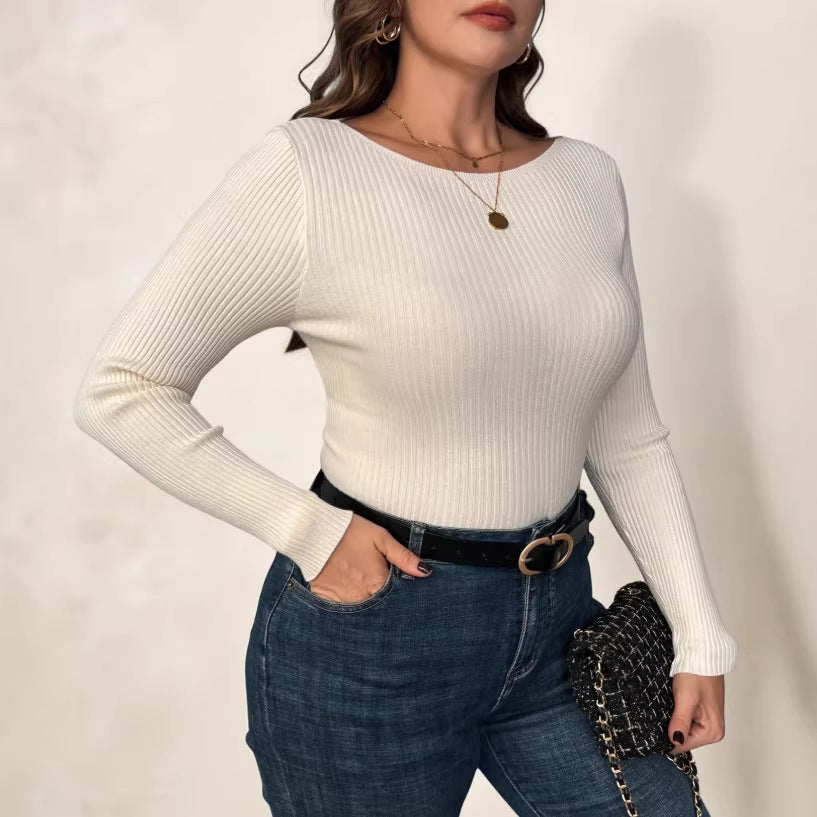 autumn  european and american women's clothing cross-border new striped long-sleeve regular fit top sweater
