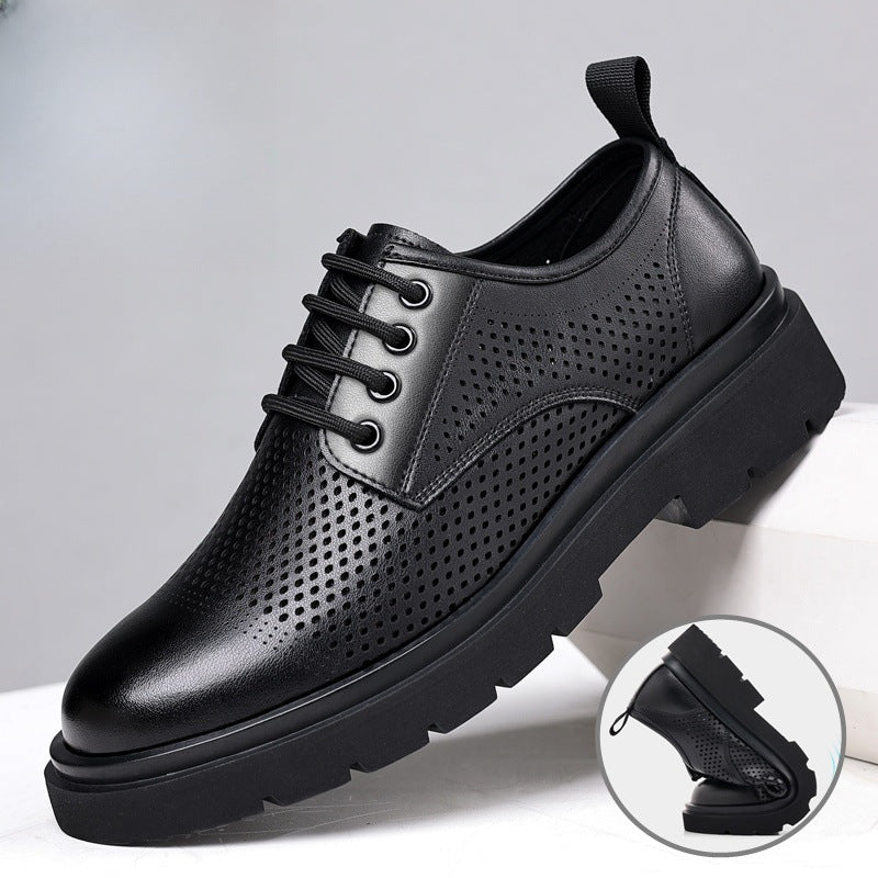 Thick sole leather shoesmencut out british soft leather business formal shoes big toe shoes low anklecasual wedding groom heightening shoes