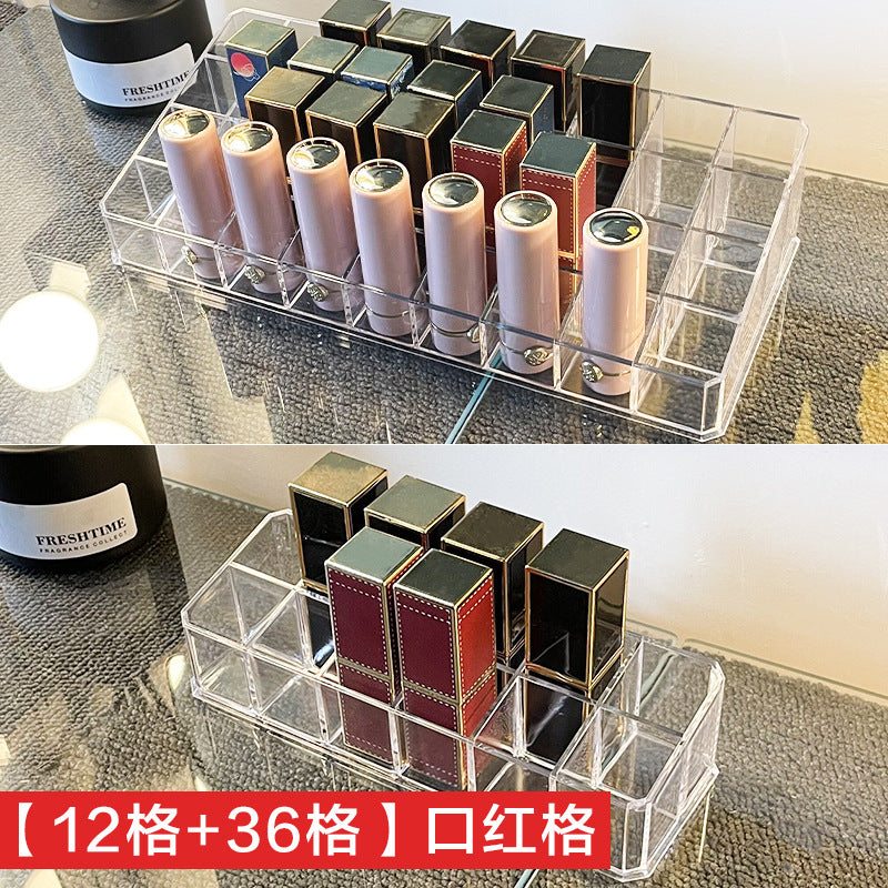 Lipstick organizer display case - multi-compartment storage shelf - trendy, girly, transparent design - home cosmetics organizer
