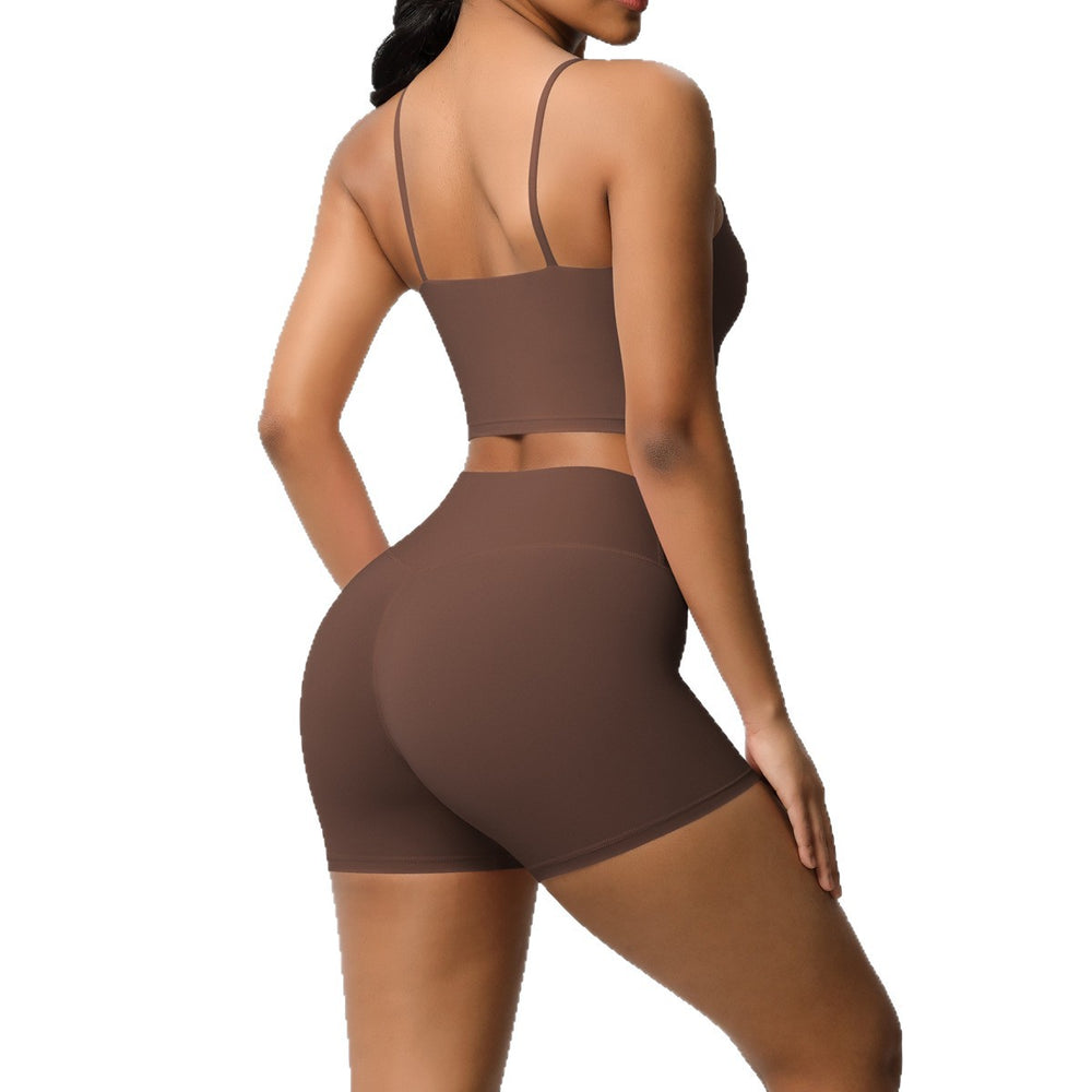 New arrival: cross-border brushed solid color racerback compression breathable yoga set - women's activewear running & fitness shorts set