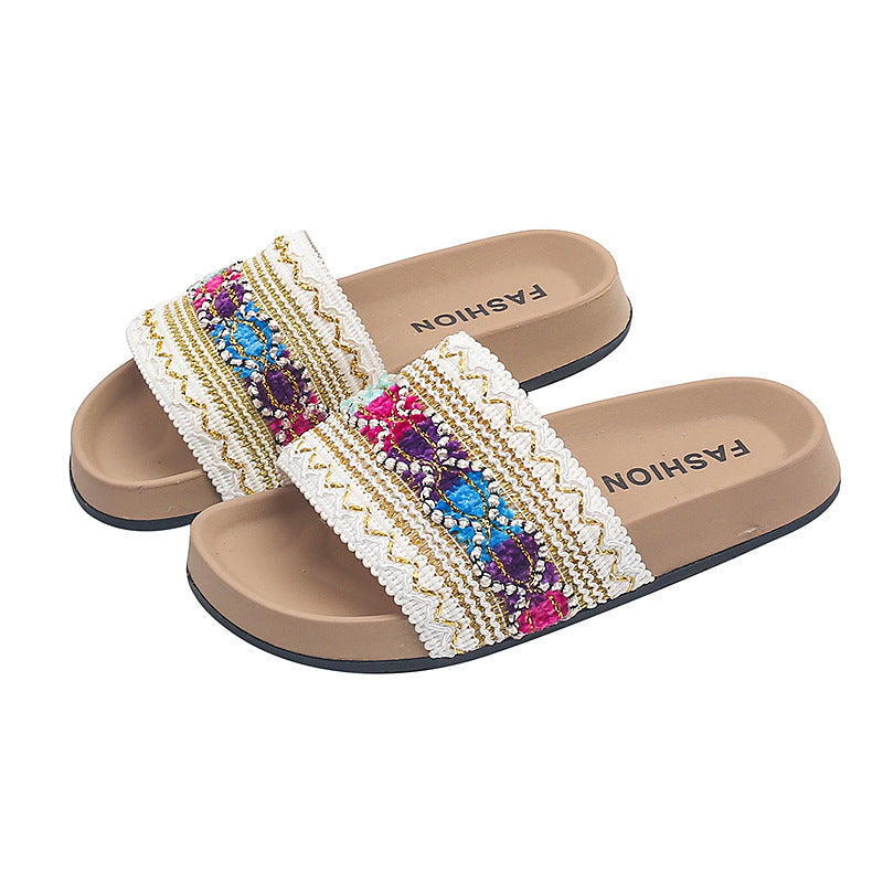 one-line flats slippers summernew arrivalkids shoes bohemia style flatsoutwear shoes woven beach shoes