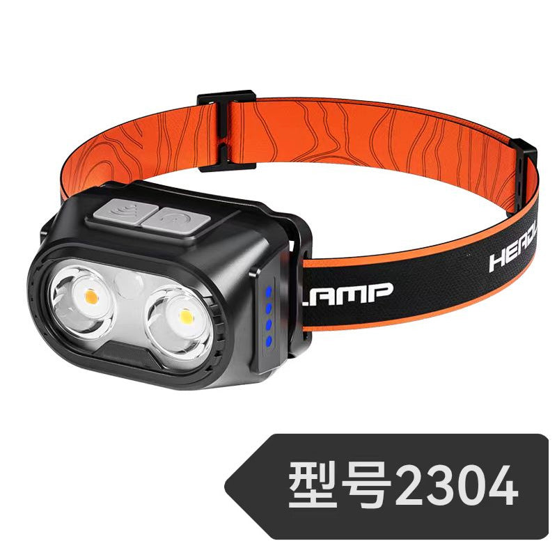 Dual light source led strong light headlight rechargeable long battery life night fishing special head-mounted typec rechargeable flashlight