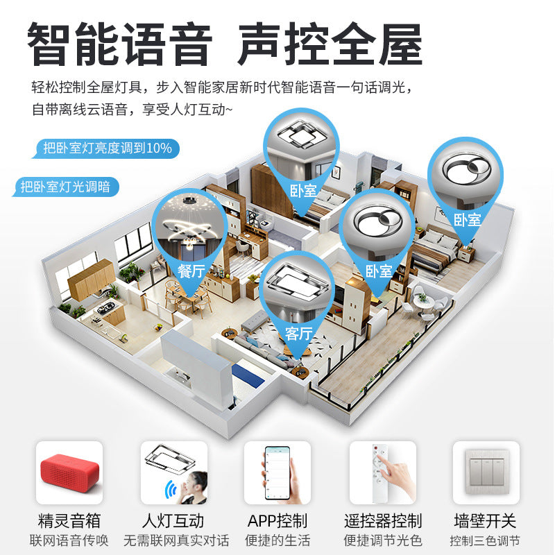 Living room light modern simple atmosphere led ceiling light bedroom dining room chandelier Zhongshan lighting combination whole house package