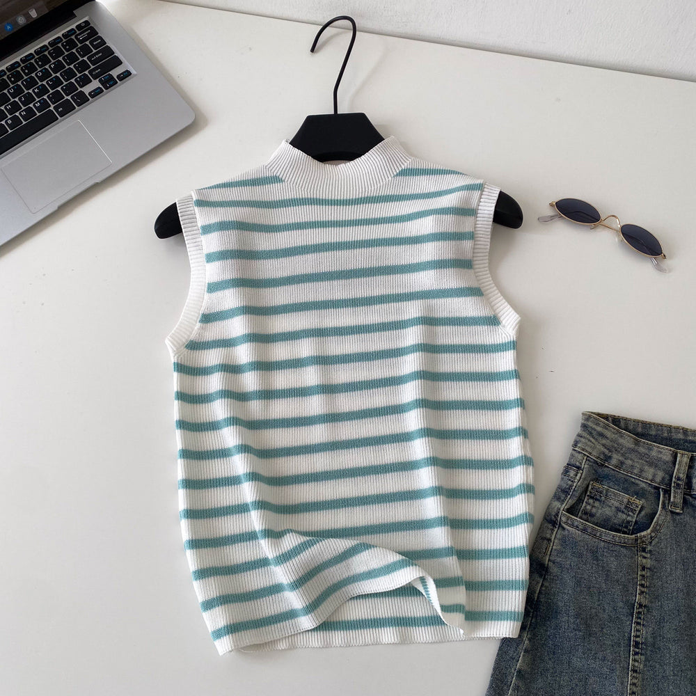 Pure desire work clothing style stripes half turtle neck knitting vest women's summer slimming look sleeveless outwear suspender tops