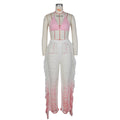 Source factory  summer new european and american style women's sexy gradient beach tassel knit pants casual set