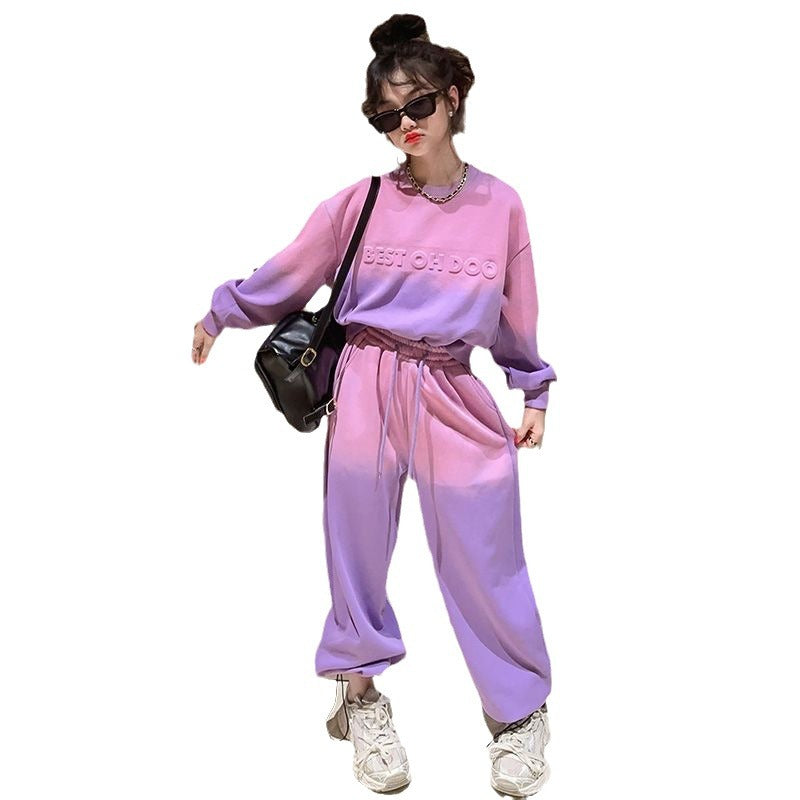 Girls' gradient outfit set - new spring/autumn  collection - stylish and trendy wide-leg pants two-piece set for mid-to-large children