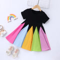 Store manager's pick: new autumn/winter girls' dress - short sleeve crew neck rainbow princess skirt with color block design
