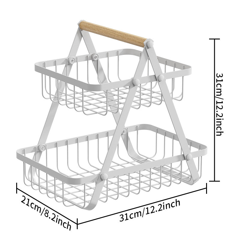 Customized wholesale wrought iron fruit basket removable double-layer vegetable fruit basket kitchen rack living room snack storage basket