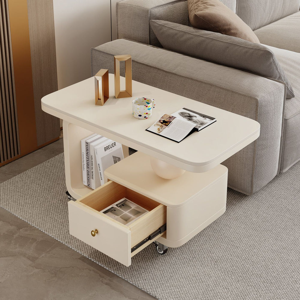 Minimalist modern light luxury coffee table rectangular rock slab mobile cart home living room small apartment new high-end tea table