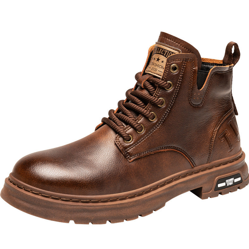 Fleece-linedheattechthickenedbootsmen's high-top classic shoesfashionplaidwinter high-quality british style thick sole boots