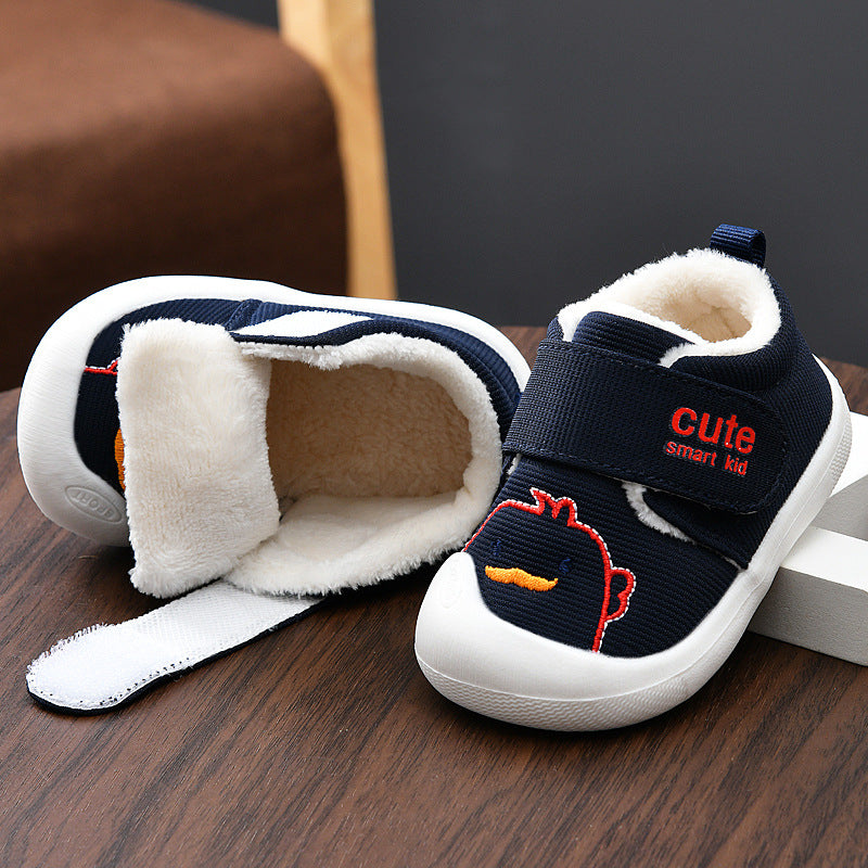 Toddler shoes for baby boys and girls, autumn/winter infant shoes, fleece-lined and thickened, soft-soled cotton shoes for babies and toddlers aged 0-1 to 2 years old