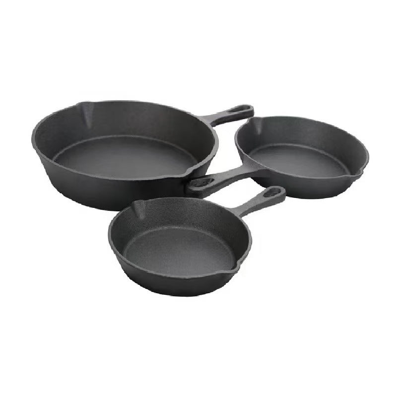 Cast iron pan flat bottom small frying pan three-piece set old-fashioned household frying egg pan induction cooker non-stick pan set