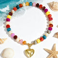 european and american bohemian colorful handmade beaded necklace for women - summer beach chic, versatile heart pendant jewelry